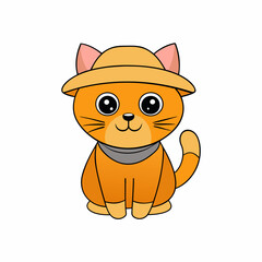 Adorable Halloween cat in a pumpkin with witch hat vector illustration featuring festive elements and a white background