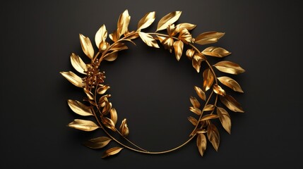 Golden Leaves Wreath on Black Background.