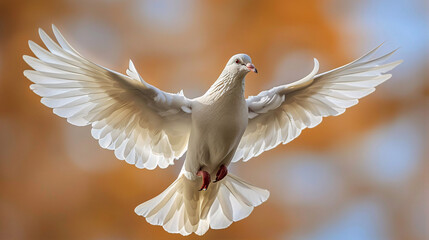 A white dove in flight, symbolizing peace and freedom. Suitable for peace-related events and spiritual-themed designs.