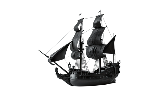 Black pirate ship transparent background