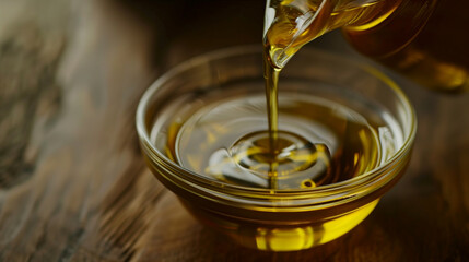 Close-Up of Olive Oil Being Poured into a Bowl