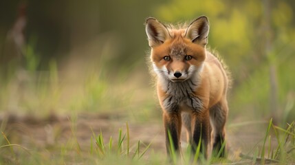 Close-up portrait of a red fox in the wild with a blurred background