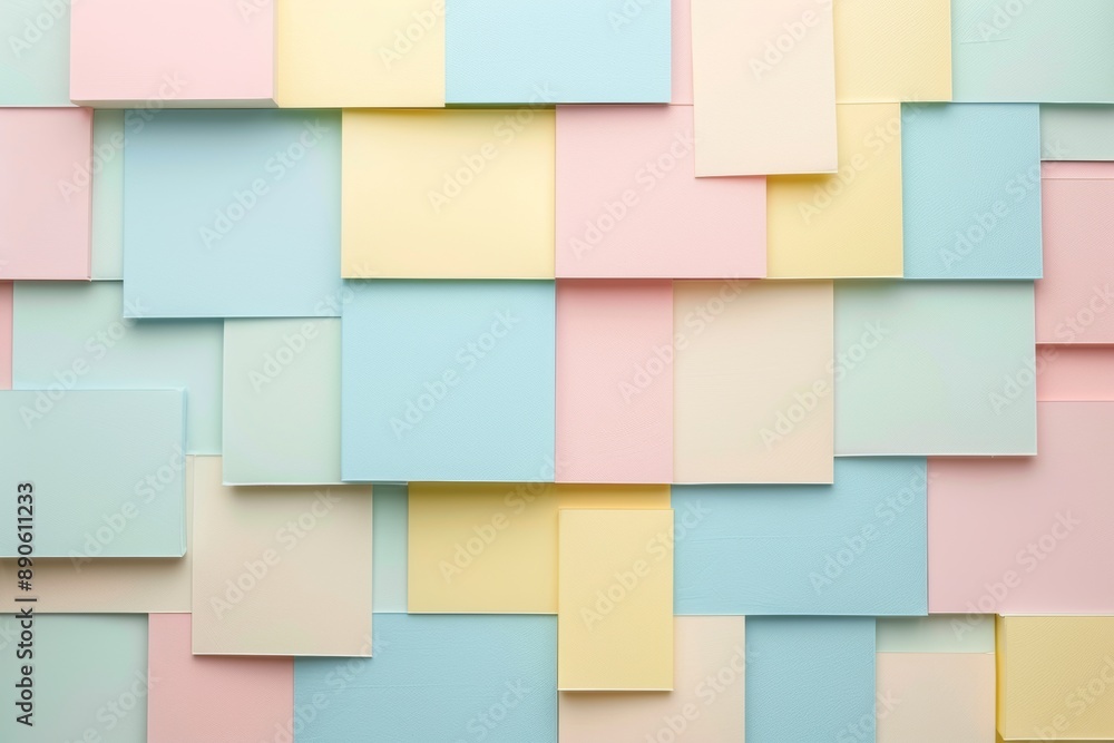 Poster minimalist abstract background is formed by pastel-colored squares overlapping to create a three-dim