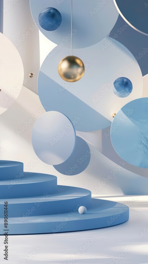 Aufkleber clean and modern 3d abstract scene with minimalist floating shapes in vintage blue and soft sapphire