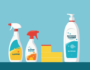Advertising bathroom cleaner cartoon vector illustration 