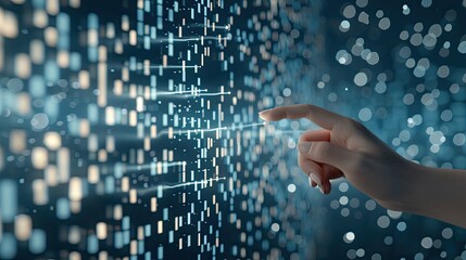 A single finger hovers over a glowing blue circuit board