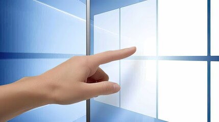 A single finger hovers over a glowing blue circuit board