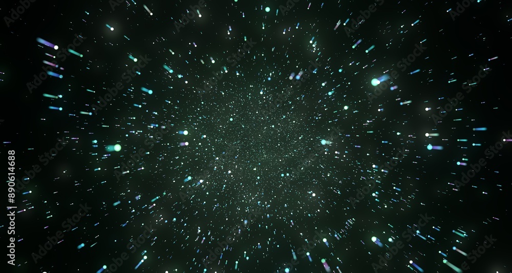 Poster inside digital data tunnel. Futuristic abstract background with neon rays. Concept for big data,