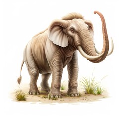 Obraz premium Majestic elephant illustration standing on grass in a natural habitat with detailed textures and lifelike features.