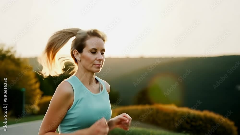 Poster Mature woman jogging running in a park