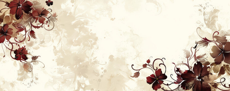 A sophisticated floral background, featuring ornate blossoms and curling vines in a mix of colors, adding a touch of luxury.