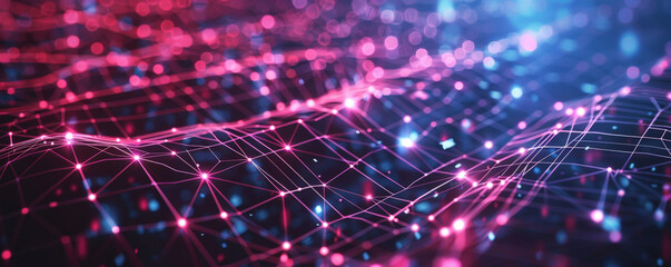 Obraz premium A sophisticated technology illustration featuring a square grid, lines connecting dots, and illuminated points, symbolizing modern tech networks.