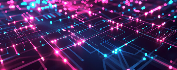 Fototapeta premium A high-tech illustration with a square grid, crisscrossing lines, and glowing dots, symbolizing the interconnectedness of modern technology.