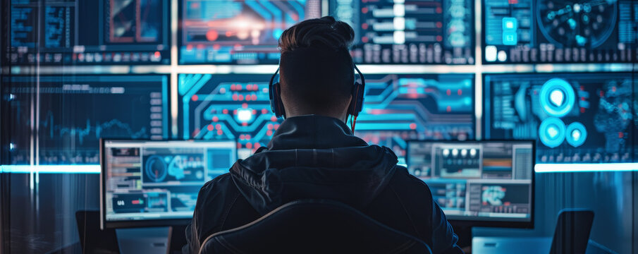 A cybersecurity specialist, a Brazilian male, known for his advanced threat detection skills and implementation of robust security protocols, analyzing data on advanced digital interfaces.