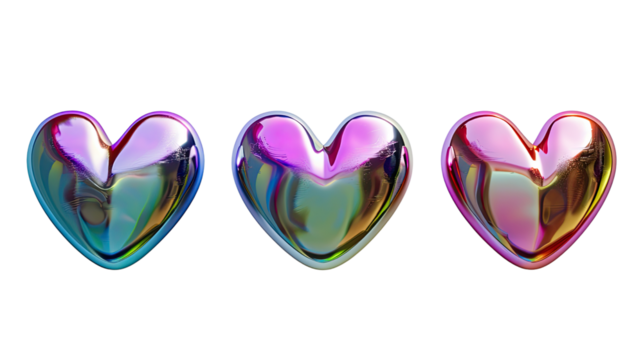 iridescent heart shape transparent background