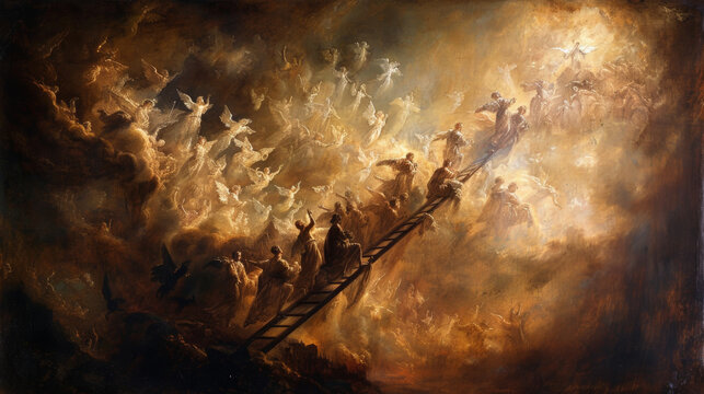 The vision of Jacob's ladder, with angels ascending and descending a ladder reaching from earth to heaven, and Jacob dreaming at the foot of the ladder.