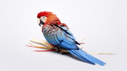 Vibrant Scarlet Macaw Parrot on White Background