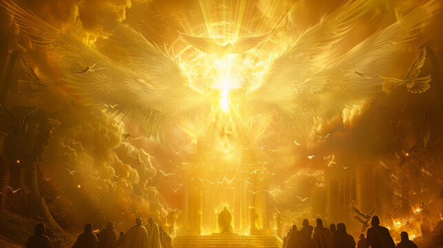 The prophecy of Isaiah, with Isaiah seeing a vision of God's throne, surrounded by seraphim and a radiant glory.