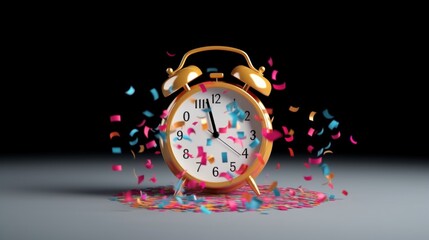 Golden Alarm Clock with Confetti