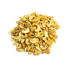 Roasted No-Salt Cashew Splits on White Background