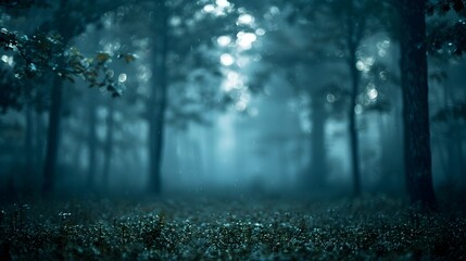 Obraz premium Mysterious Nighttime Forest Enveloped in Moody Shadows and Hazy Atmosphere