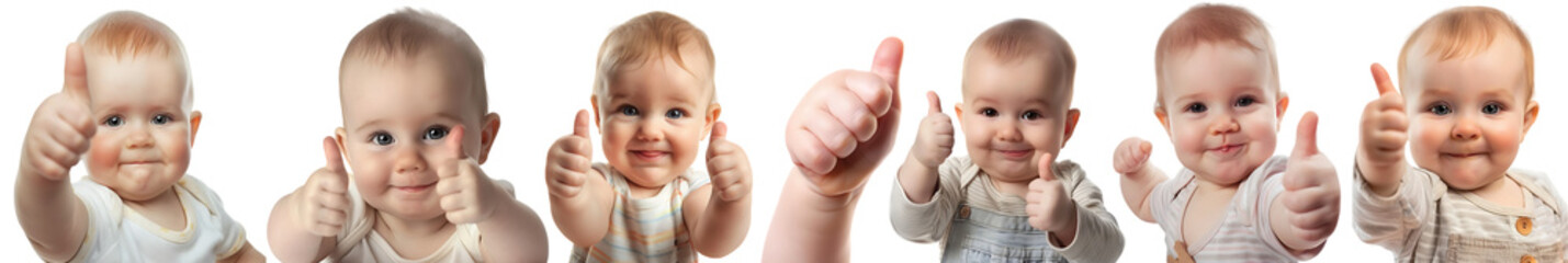 Set of Baby giving a thumbs up isolated against a transparent background for business use