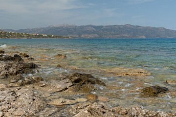 View of Agia Kyriaki and Myrtoan sea from Monemvasia island.Peloponnese. Laconia. Greece. 