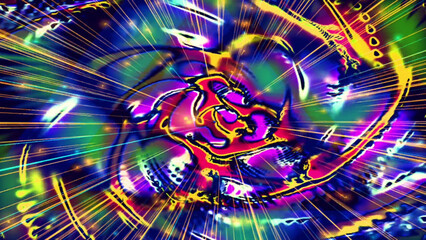 A vibrant and colorful abstract image featuring swirling lines and bright neon colors