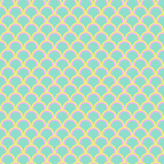 Seamless pattern with fish scales.Colorful curve ocean wave mermaid repeat pattern.Vector graphic background illustration.