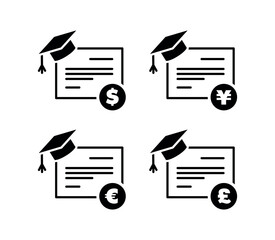 School investment icons set, educational scholarships.