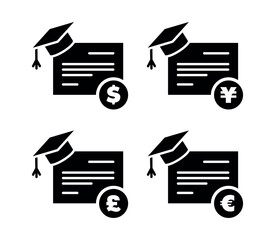 School investment icons set, educational scholarships.