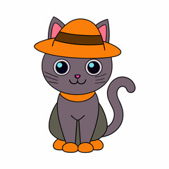 Playful cat in a witch's hat inside a carved pumpkin with Halloween decorations in a fun vector illustration for Cat Day