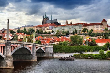 Hradcany skyline in Prague city. Top landmarks of Czech Republic.