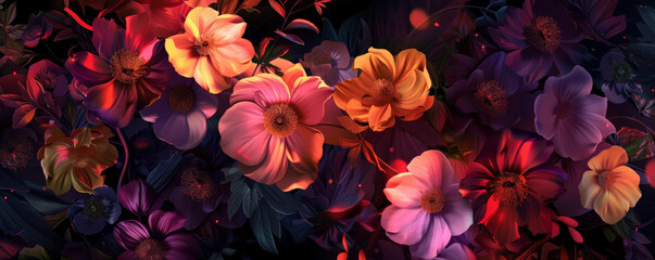 A luxurious floral background, where elegant flowers in various colors intertwine gracefully, creating a sense of sophistication and beauty.