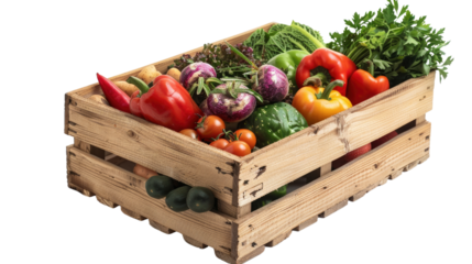 Crate with vegetables transparent background