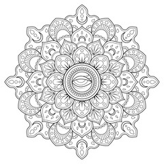 Flower Mandala Coloring Page with Eye in the Center