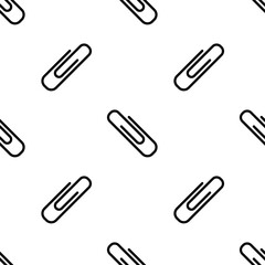 Black line paper clip on white background. Vector seamless pattern. Best for textile, wallpapers, wrapping paper, package and web design.
