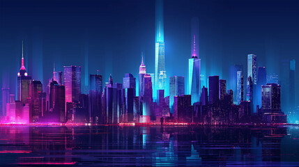 The new york skyline america night city, Illustration