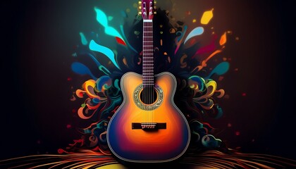 Obraz premium Elegance in Harmony: Acoustic Guitar Against a Dark Backdrop