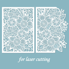 Template for laser cutting with floral patterns. For cutting paper, wood, cardboard, metal. For the design of wedding envelopes, cards, invitations, interior decorations, decorative panels, etc. Vecto