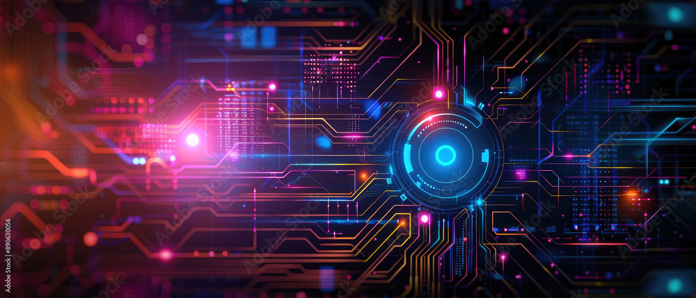 Poster explore a flat design illustration of ai-driven data nodes, highlighting advanced technology in a mo