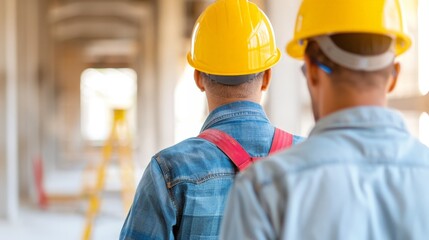 Efficient Builders Installing Plumbing in New Development with Copy Space, Deep Depth of Field