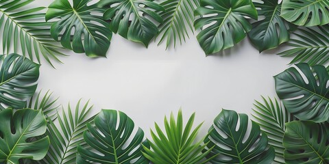 Abstract tropical green leaves pattern on white background lush foliage of giant plants AI-Generated Content
