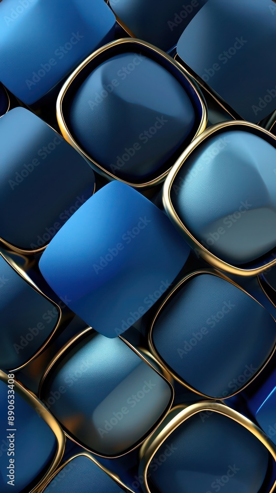 Aufkleber symmetrical arrangement of minimalist 3d shapes in vintage blue and deep sapphire, with subtle touch
