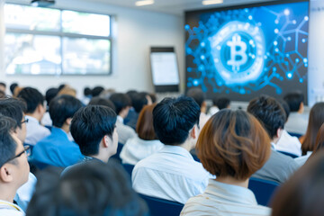Fototapeta premium Investing in cryptocurrency or digital asset, a seminar on blockchain technology for business professionals, future financial skills