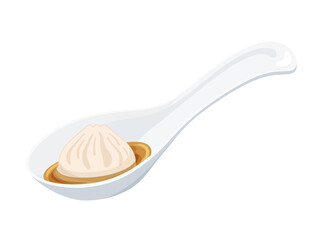 小籠包をレンゲで食べるイラスト