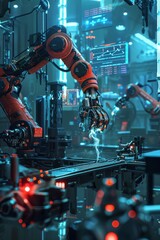 Fototapeta premium Ultra sharp 3D visualization Industry 4.0 showcasing robotics and automation integration