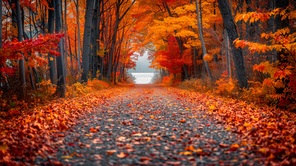 Golden Autumn Forest with a Serene Pathway