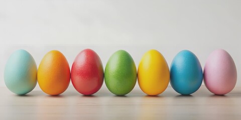A row of colorful eggs with pink blue Creative AI