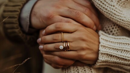 Close-up of Intertwined Hands with Engagement Ring